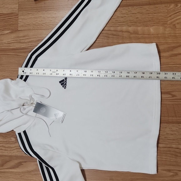 Adidas White Hoodie Essentials 3-Stripes French Terry Crop XS - Picture 8 of 8
